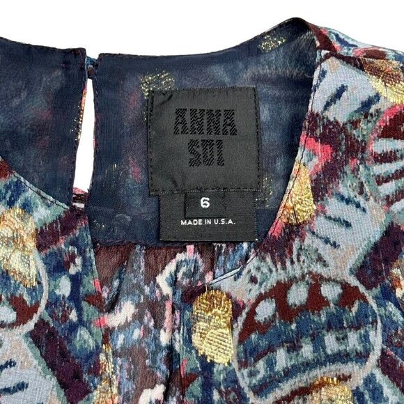 NWT Anna Sui Dark Floral Blouse Sz.6 Multi Crepe Lurex Fairy Designer Boho 90s - Picture 11 of 15